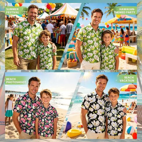 Hawaiian Dad Son Matching Shirts, Floral Short Sleeve Tops, Family Outfit for Summer Beach Vacation Wear in Kuwait