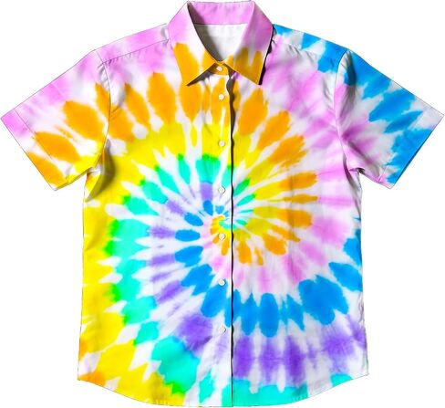 Kids Tie Dye Hawaiian Shirt Button Down Shirts Short Sleeve Tops for 4-13 Years Boys Girls in Saudi Arabia
