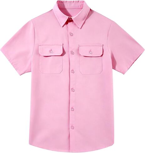 Funnycokid Boys Button Down Dress Shirt Short Sleeve Teen Youth Casual Cotton Woven with Pockets Kids 7-16Y in Saudi Arabia