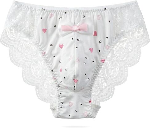 Mens Sissy Satin Panties, Heart Printed Lace Briefs, Sexy Silky Lingerie, Mid Rise Soft Pouch Thong in Kuwait
