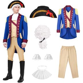 Founding Father Costume for Men with Wig, Tricorn Hat, Sleeves & Collar | Revolutionary War Costume Adult in Saudi Arabia