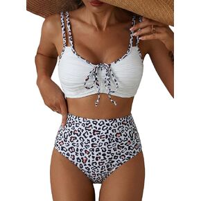 Herseas Women's Textured Bikini Sets 2 Piece High Waisted Tie Front Swimsuits Floral Print Bathing Suits Beach Swimwear in Saudi Arabia