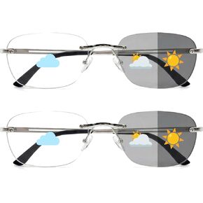 Auto Focus Rimless Reading Glasses Men Women 2 Pack Photochromic Anti-blue Light Glasses Non-Prescription Readers in Saudi Arabia