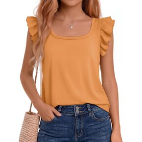 Xaatren Girls' Ruffle Sleeve Tank Square Neck Tank Tops Loose Fit Summer Kids Teen Casual Basic Solid Cute Sleeveless Shirts in Kuwait