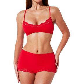 Navneet Women Sexy Lace Trim 2 Piece Matching Bra and Panty Lingerie Set Bralette Boyshort Panties Pjs Set in Saudi Arabia