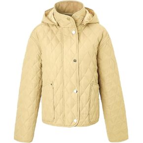 Quilted Hooded Jacket, Beige, Diamond Pattern, Snap Button Closure, Front Pockets in Saudi Arabia