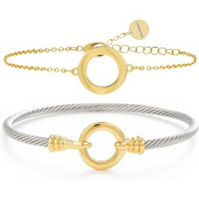 Two Tone Cable Bracelet Set for Women, Elegant Gold and Silver Stackable Wire Cuff Bracelets, Twisted Wire Mixed Metal Minimalist Luxury Jewelry Gift for Her, Everyday Wear in Saudi Arabia