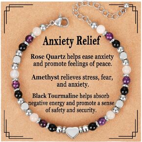 Natural Healing Crystal Bracelet for Women, Anxiety Relief Triple Protection New Beginnings Good Luck Empath Protection Jewelry Gift for Friends Mom 6.5+2 Inches in Saudi Arabia