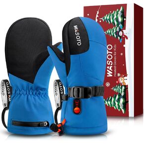 WASOTO Heated Mittens for Kids - Waterproof Electric Heated Ski Gloves for Skiing, Snowboarding, Snowmobiling, Hiking (PU) in Saudi Arabia