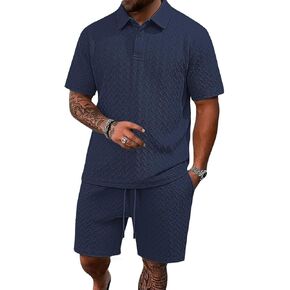 Men's 2 Pieces Outfits Casual Polo Shirt and Shorts Set Collar Athletic Jogging Summer Tracksuit in Saudi Arabia