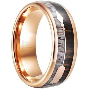Rose Gold Ring Mens Wedding Band Arrow Deer Antler and Koa Wood Ring for Him Rustic Wood and Tungsten Rings for Men with Antler Inlay in Kuwait