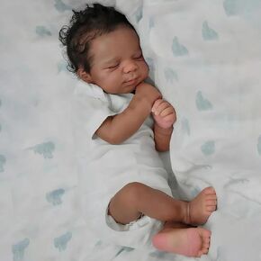 Pinky Reborn African American Reborn Dolls 18 Inch 46 cm Black Baby Dolls Newborn Baby, Lighter Brown Skin Silicone Reborn Toddler Doll with Curly Hair Gift for Age3+ in Saudi Arabia