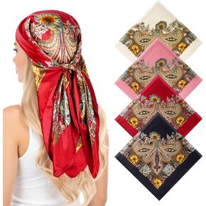 Pistha 4 Pcs Head Scarf Bandana for Women, Satin Scarf for Hair Large Square Silk Bandana Headscarf for Women and Men 35 Inch in Kuwait