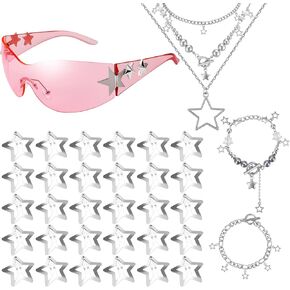 Y2k Accessories Set Included Star Y2k Silver Necklace Grunge Layered Necklace Y2K Sunglasses Star Hair Clip Y2k Silver Hair Clips Vintage Jewelry Set for Women in Kuwait