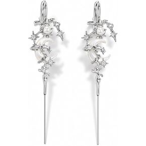 2PCS Myth Of The Moon Needle Earrings Goth Ear Hook Punk Helix Sword Piercing Earring Dark Climber Crawler Earrings Moon Star Wrap Earring for Cosplay Party Creative Jewelry Gift in Saudi Arabia