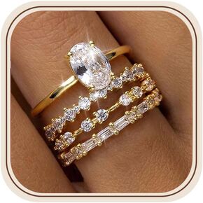 Stackable Gold Rings for Women Non Tarnish Dainty 14K Gold Plated Cubic Zirconia Wedding Bands Ring Set Minimalist Thumb Promise Engagement Eternity Ring Stack Gold Jewelry Size 6-10 in Kuwait