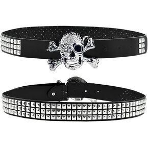 Punk Skull Studded Belt,Grunge Y2k Emo Cool Belt Goth Scene Waist Belts for Women Men in Saudi Arabia