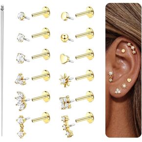 TEN MIRO 16G 18G Flat Back Stud Earrings for Hypoallergenic Surgical Steel Nose Studs Internal Thread 14K Gold Plated Lip Rings Nose Piercings Cartilage Tragus Helix Piercing Jewelry in Kuwait