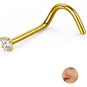 Implant Grade Titanium Nose Stud 20G (0.8mm) Screw with CZ – ASTM F-136 G23, 1.5mm or 2mm Cubic Zirconia, Hypoallergenic Corkscrew Nostril Piercing, Polished Titanium or Gold PVD – 1 Piece for Women Men in Saudi Arabia