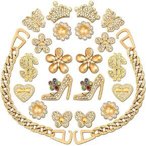 22-Piece Bling Croc Charms for Women Girls –Mothers Day Gifts for Mom | Gold Rhinestone Charms and Chains Set, Shoe Accessories for Clogs & Sandals, Birthday or Party Gift in Saudi Arabia