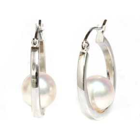 14k White Gold Cultured Saltwater Akoya Pearl Dangle Hoop earrings - AAA and AAA Flawless in Saudi Arabia
