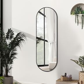 Niccy 48"×16" Oval Full Length Mirror, Long Oval Mirror with Unique Metal Frame Large Explosion-Proof Hanging Mirror for Living Room, Decorative Vanity Mirror for Bathroom, Bedroom, Black in Saudi Arabia