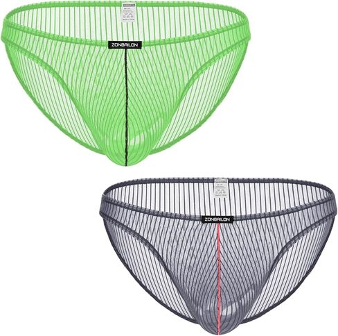 Men's See Through Briefs Sexy Low Rise Underwear Mesh Breathable Stripe Panties for Man in Kuwait