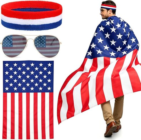 American Flag Cape, Accessories Patriotic Flag Cloak Set for Men Women 250th July 4th Independence Day, World Cup Party Costume Cape Set in Saudi Arabia