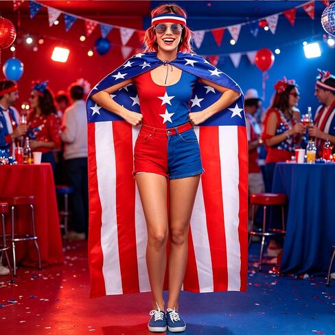 American Flag Cape, Accessories Patriotic Flag Cloak Set for Men Women 250th July 4th Independence Day, World Cup Party Costume Cape Set in Saudi Arabia