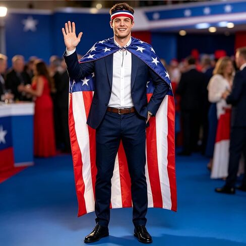 American Flag Cape, Accessories Patriotic Flag Cloak Set for Men Women 250th July 4th Independence Day, World Cup Party Costume Cape Set in Saudi Arabia