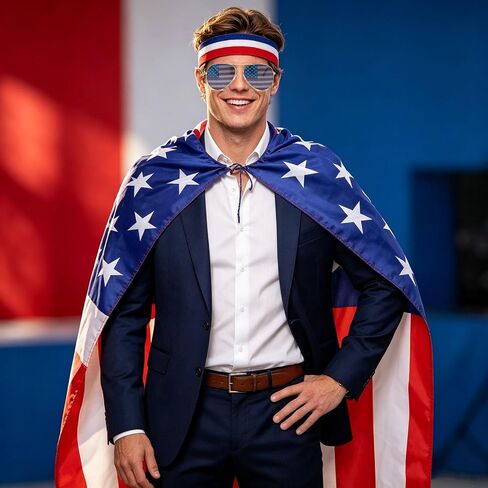 American Flag Cape, Accessories Patriotic Flag Cloak Set for Men Women 250th July 4th Independence Day, World Cup Party Costume Cape Set in Saudi Arabia