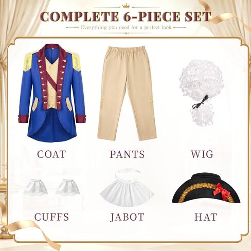 Founding Father Costume for Men with Wig, Tricorn Hat, Sleeves & Collar | Revolutionary War Costume Adult in Saudi Arabia