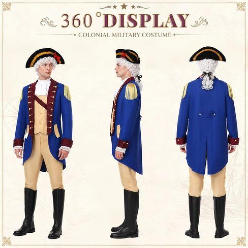 Founding Father Costume for Men with Wig, Tricorn Hat, Sleeves & Collar | Revolutionary War Costume Adult in Saudi Arabia