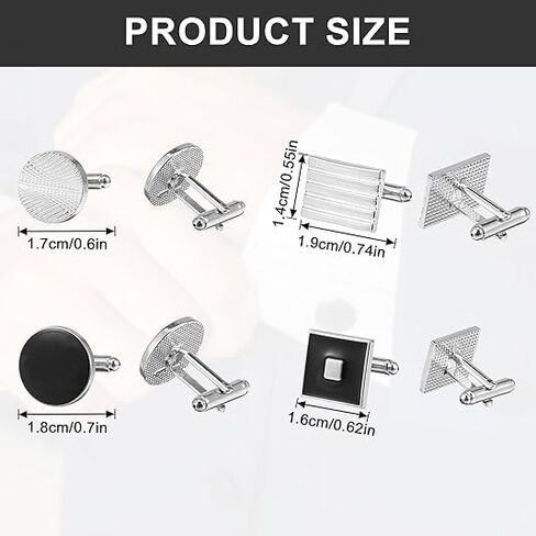 8Pcs Cufflinks for Men Classic Tone Cuff Links Fashion Men Cufflinks -Sliver Striped Disc Square Rectangle Cuff Links for Business Wedding Party Gift Box A in Kuwait