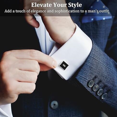 8Pcs Cufflinks for Men Classic Tone Cuff Links Fashion Men Cufflinks -Sliver Striped Disc Square Rectangle Cuff Links for Business Wedding Party Gift Box A in Kuwait