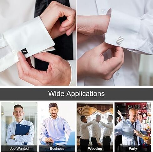 8Pcs Cufflinks for Men Classic Tone Cuff Links Fashion Men Cufflinks -Sliver Striped Disc Square Rectangle Cuff Links for Business Wedding Party Gift Box A in Kuwait