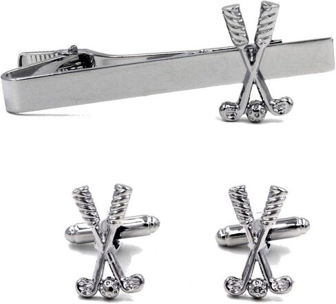 Golf Symbol Silver Pair of Cufflinks & Tie Bar Clip in Kuwait
