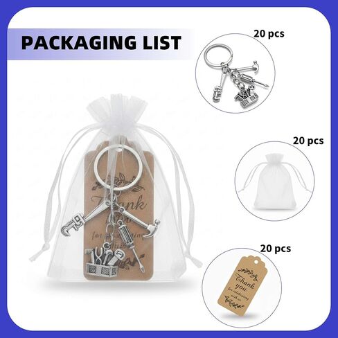 20 Sets Tool Keychains Thank You Gifts, Metal Wrench Hammer Screwdriver Keyrings with Kraft Tags and Organza Bags, Bulk Appreciation Gifts for Men, Mechanic, Handyman, Coworker, Father's Day in Saudi Arabia