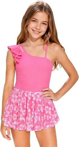 Teen Girls Swimsuit Bikini Set Ruffle Sleeveless One-Piece Bathing Suit Swimwear with Cover Up Skirt 7-16Y in Kuwait
