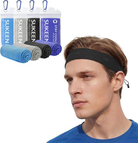 Sukeen 4 Pack Cooling Towels (40"x12"), 1" Moisture Wicking Sports Mens Headband in Kuwait