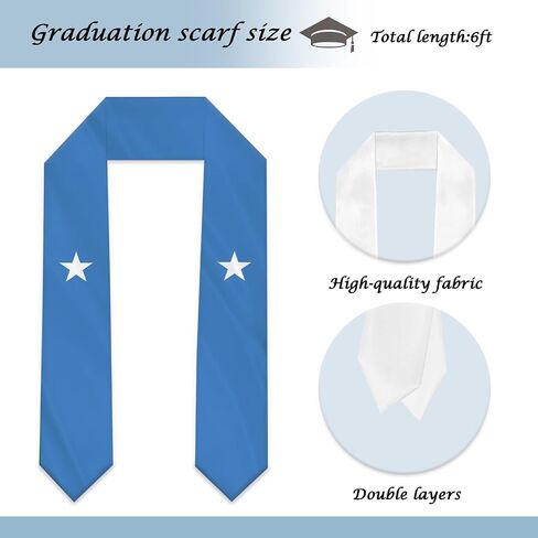 Somalia Flag Graduation Stole Sash Scarf Double Layer Polyester Satin Fabric Anti-Wrinkle in Kuwait