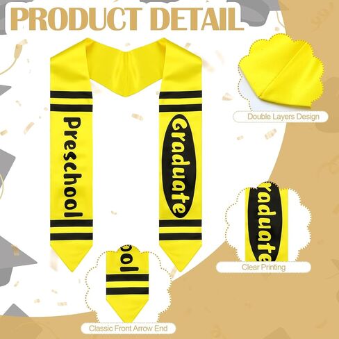 Cozypower 46" Preschool Graduation Stole Class of 2026 Grade Preschool Honor Stole Yellow Crayon Graduation Sash Unisex Gifts in Kuwait