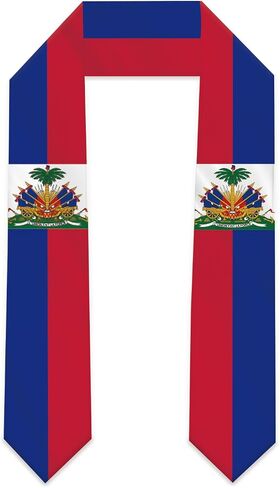 Haiti Flag Graduation Stole Sash Scarf Double Layer Polyester Satin Fabric Anti-Wrinkle in Kuwait