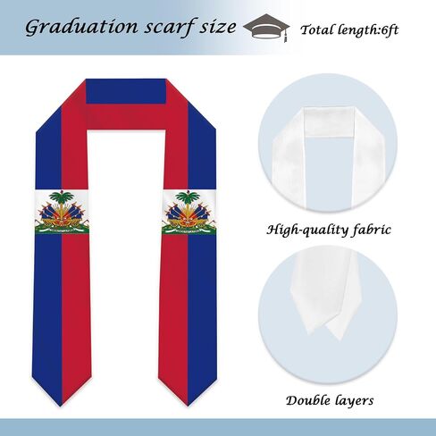 Haiti Flag Graduation Stole Sash Scarf Double Layer Polyester Satin Fabric Anti-Wrinkle in Kuwait