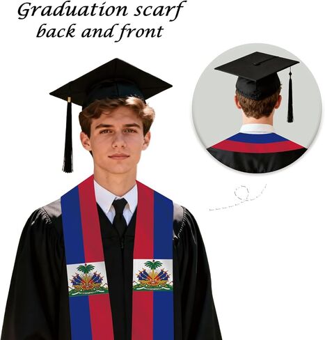 Haiti Flag Graduation Stole Sash Scarf Double Layer Polyester Satin Fabric Anti-Wrinkle in Kuwait