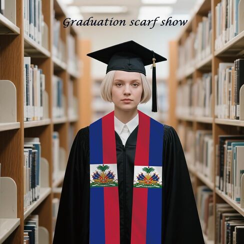 Haiti Flag Graduation Stole Sash Scarf Double Layer Polyester Satin Fabric Anti-Wrinkle in Kuwait