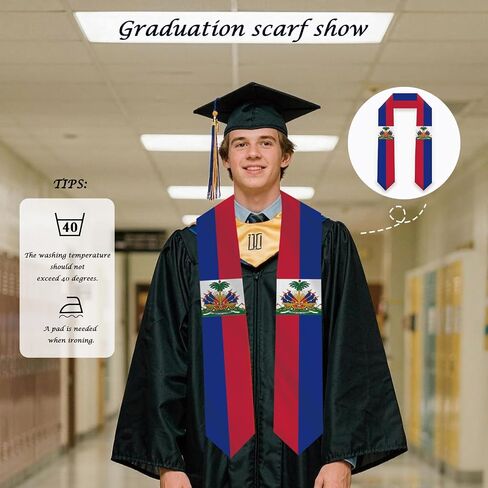 Haiti Flag Graduation Stole Sash Scarf Double Layer Polyester Satin Fabric Anti-Wrinkle in Kuwait