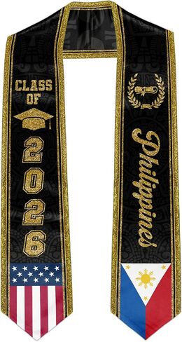 Graduation Stole with Gold Glitter Trim, Stoles for Graduation 2026, Class of 2026 Graduation Sash, Unisex Adult in Saudi Arabia