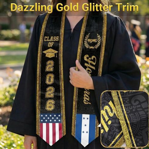 Graduation Stole with Gold Glitter Trim, Stoles for Graduation 2026, Class of 2026 Graduation Sash, Unisex Adult in Kuwait