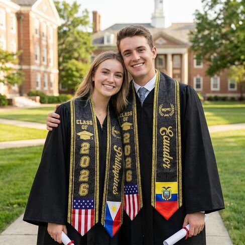 Graduation Stole with Gold Glitter Trim, Stoles for Graduation 2026, Class of 2026 Graduation Sash, Unisex Adult in Kuwait